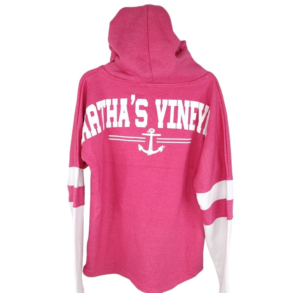 Martha's Vineyard Hoodie Womens L Hot Pink Spellout Graphic Back Pullover